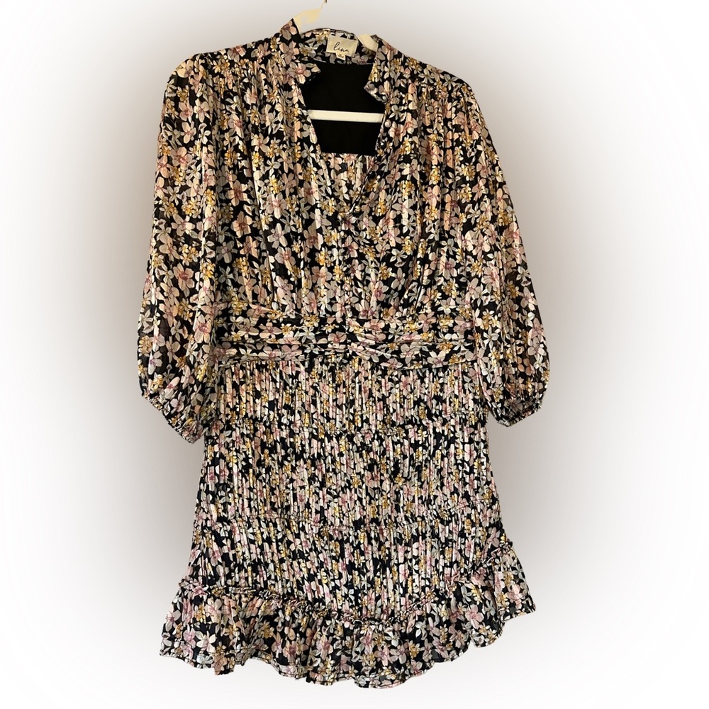 Fall black floral chiffon mini with interesting details NWOT